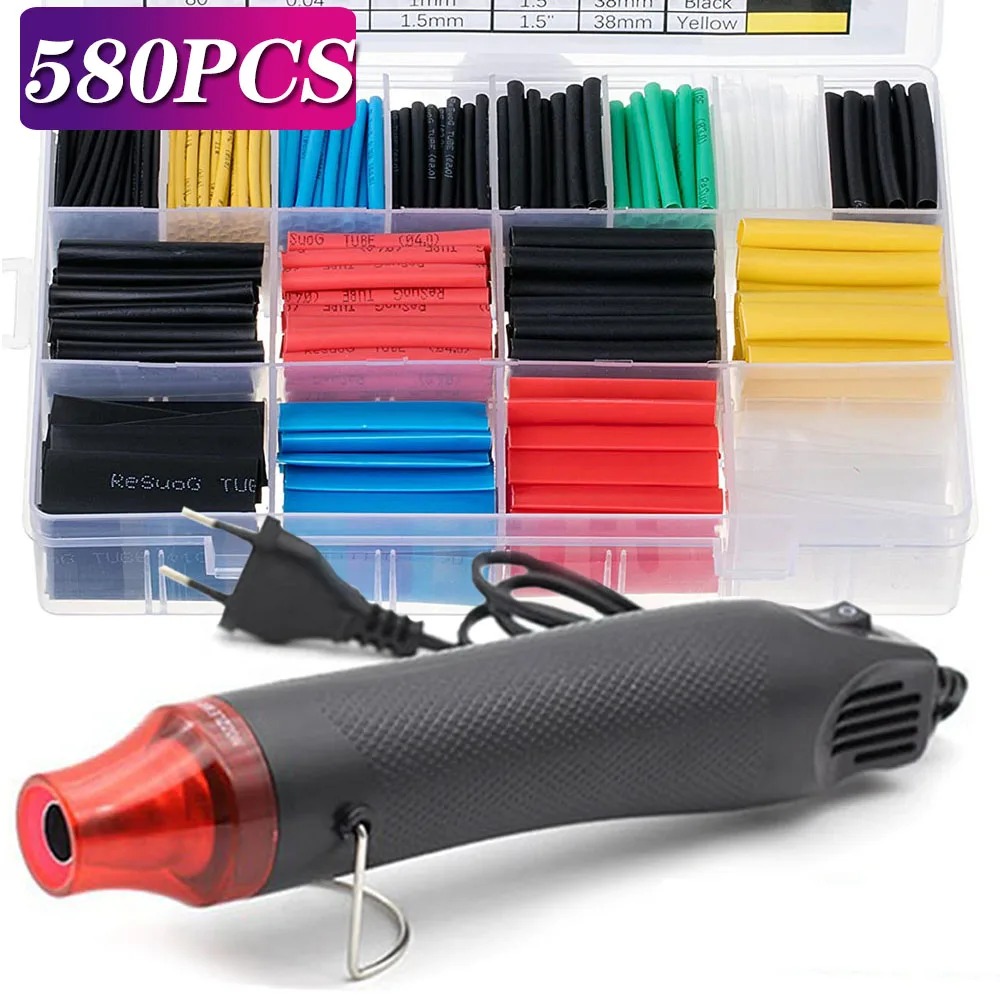 Heat Gun Small - 580/530/127-teiliges Schrumpfschlauch-Set 2:1 Schrumpfbarer Drahtschlauch Drahtverbinder