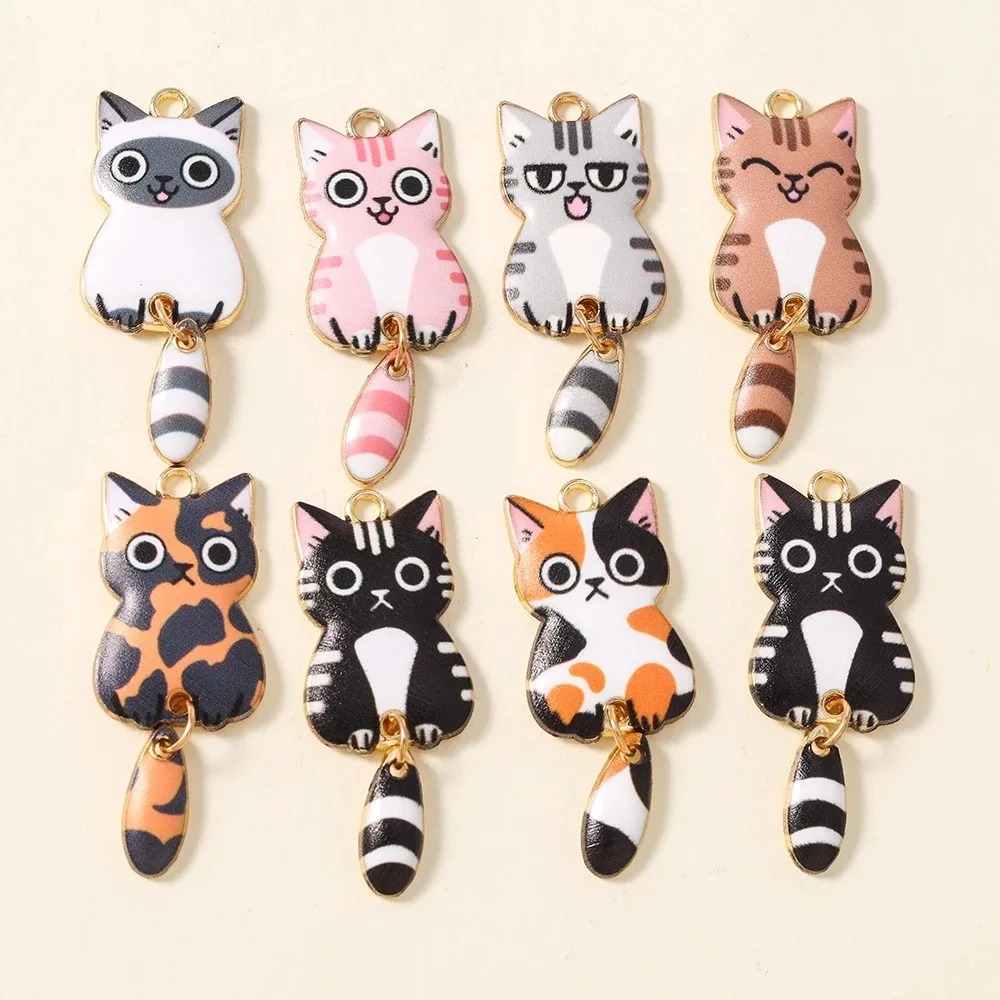 Resin Crafts Diy - 10 Stück 16×39mm niedliche Cartoon-Katzen-Harzanhänger, schöne