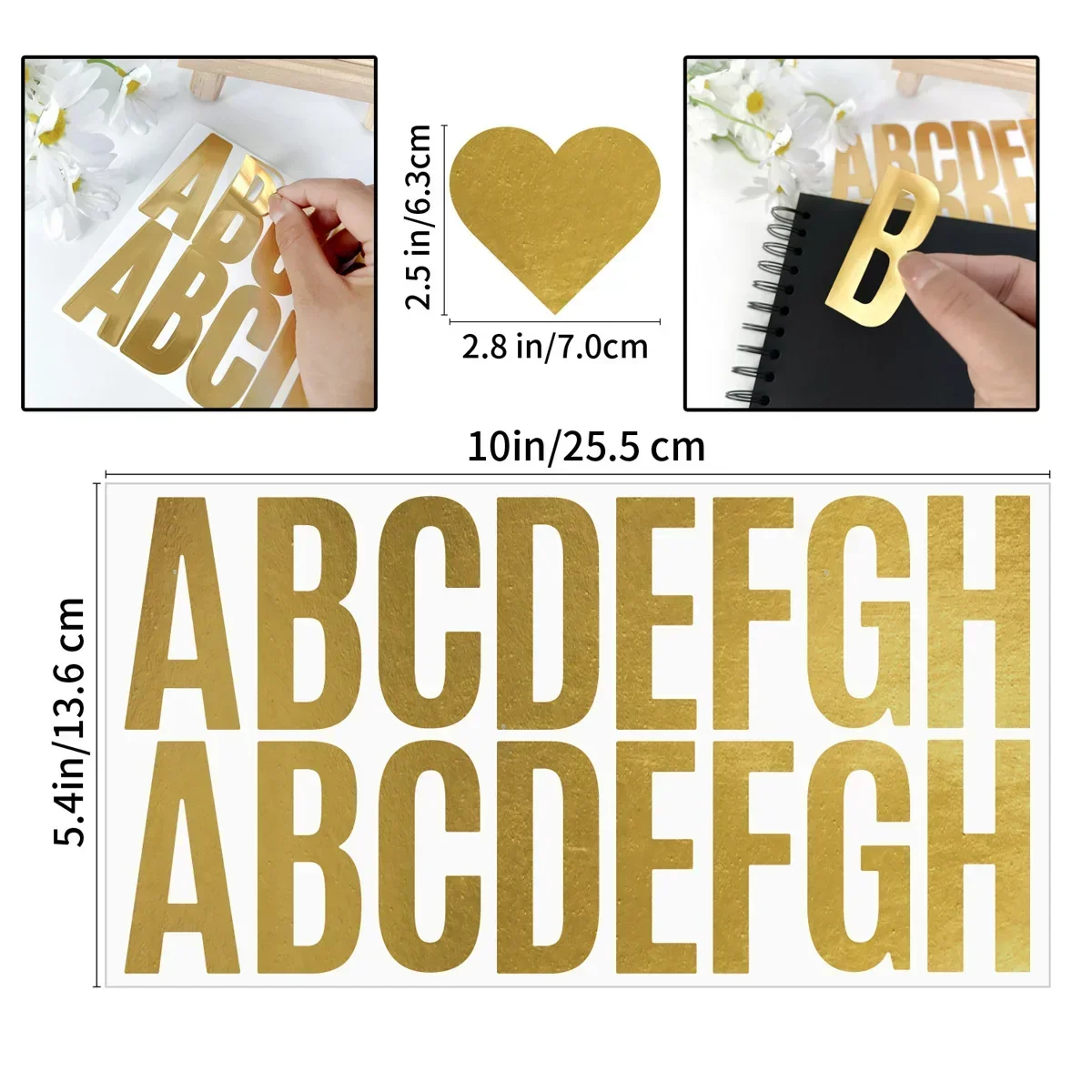 Gold Foil Flakes - 100 Stück 6 Blatt goldene Buchstabenaufkleber